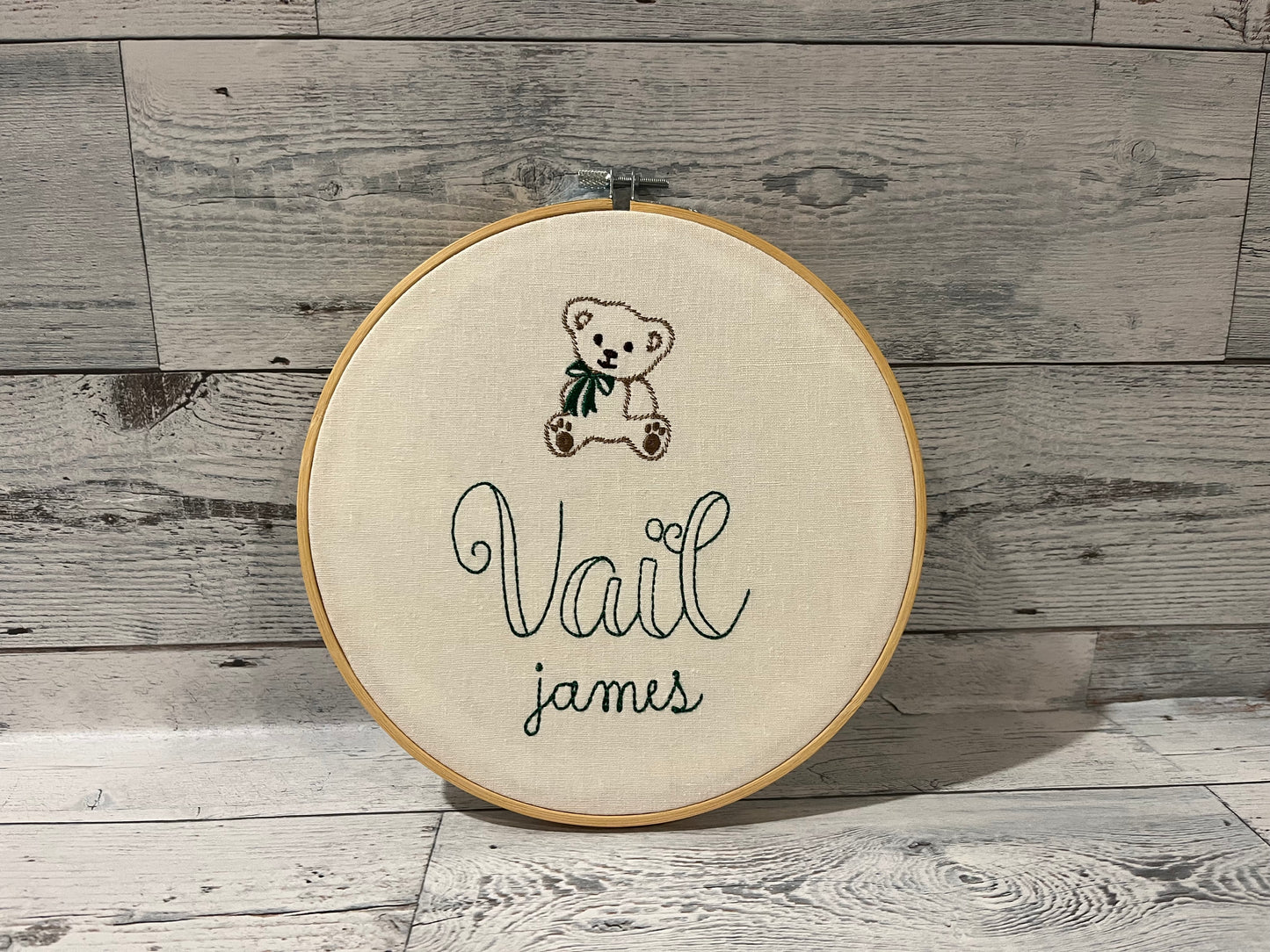 Embroidered Name with Bear Decorative Embroidery Hoop