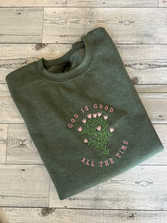 "God is Good" Embroidered Crewneck