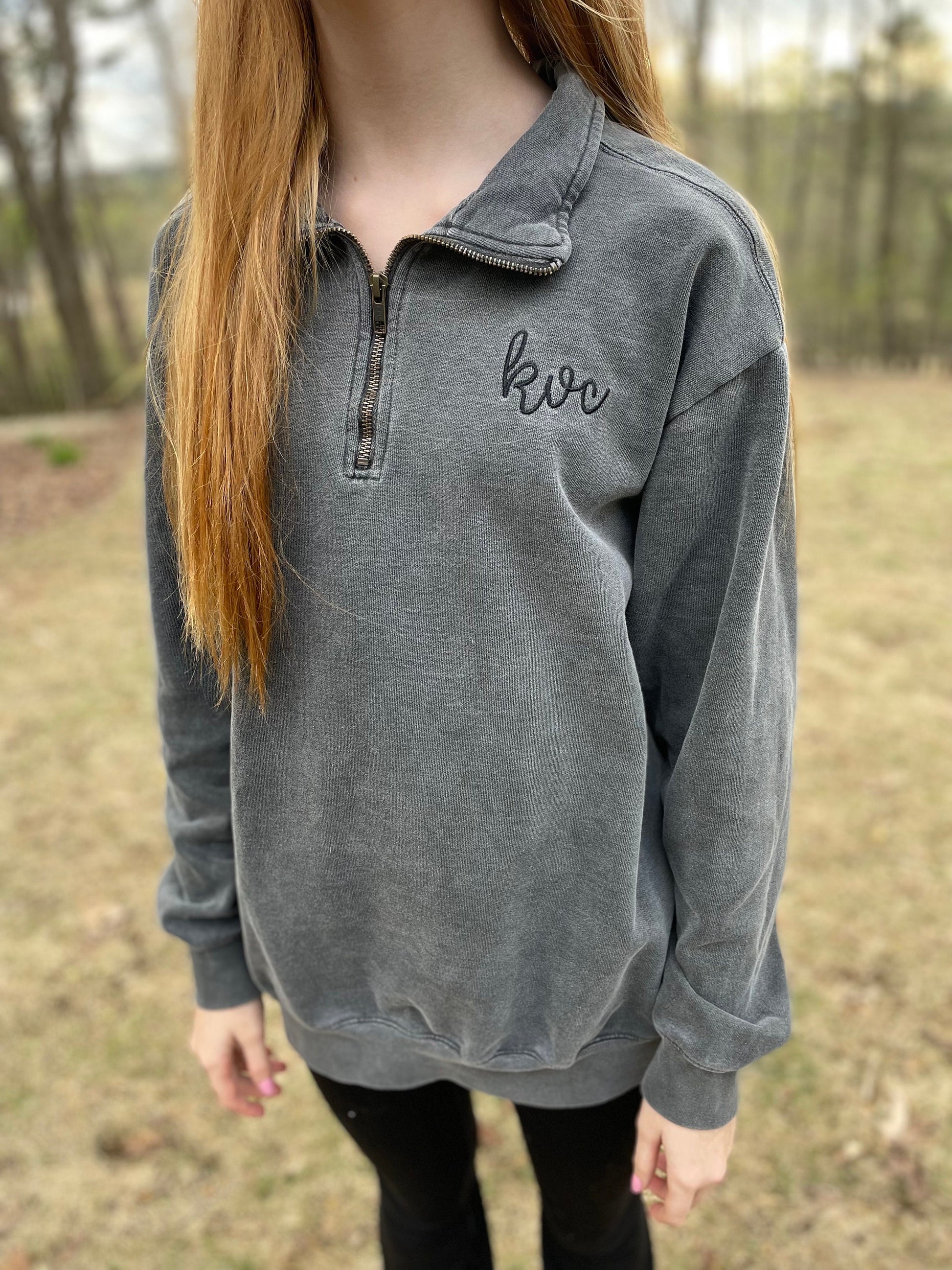 Comfort Colors Monogrammed 1/4 Zip | Monogrammed Comfort Colors Sweatshirt | Embroidered Monogram | Quarter Zip | Bridal Party