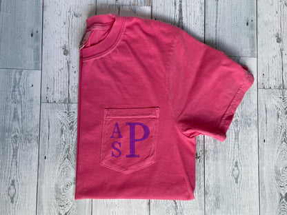 Embroidered Comfort Colors Pocket Tee | Monogrammed Comfort Colors T-Shirt | Embroidered Shirt | Personalized T-Shirt | Monogramed Shirt