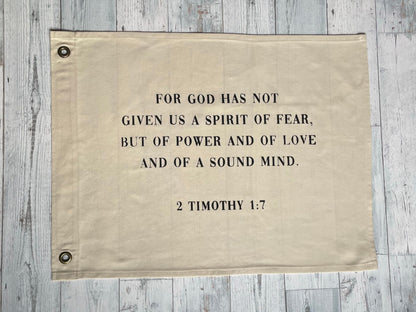 2 Timothy 1:7 Canvas Banner | Scripture Wall Decor Christian Home Gift | Bible Verse Decor for Dorm, Office, Prayer Space
