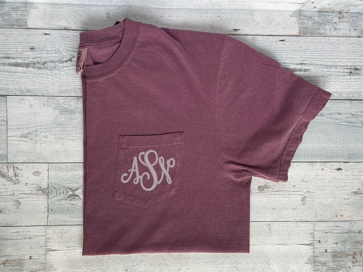 Embroidered Comfort Colors Pocket Tee | Monogrammed Comfort Colors T-Shirt | Embroidered Shirt | Personalized T-Shirt | Monogramed Shirt