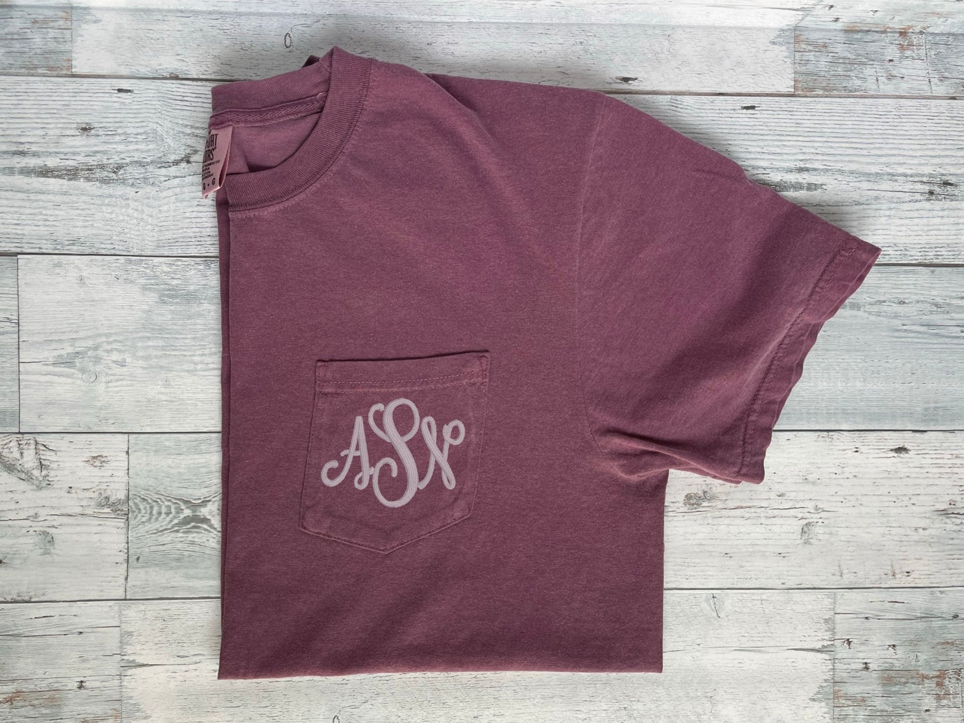 Embroidered Comfort Colors Pocket Tee | Monogrammed Comfort Colors T-Shirt | Embroidered Shirt | Personalized T-Shirt | Monogramed Shirt