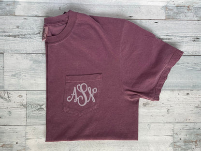 Embroidered Comfort Colors Pocket Tee | Monogrammed Comfort Colors T-Shirt | Embroidered Shirt | Personalized T-Shirt | Monogramed Shirt