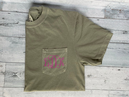 Embroidered Comfort Colors Pocket Tee | Monogrammed Comfort Colors T-Shirt | Embroidered Shirt | Personalized T-Shirt | Monogramed Shirt