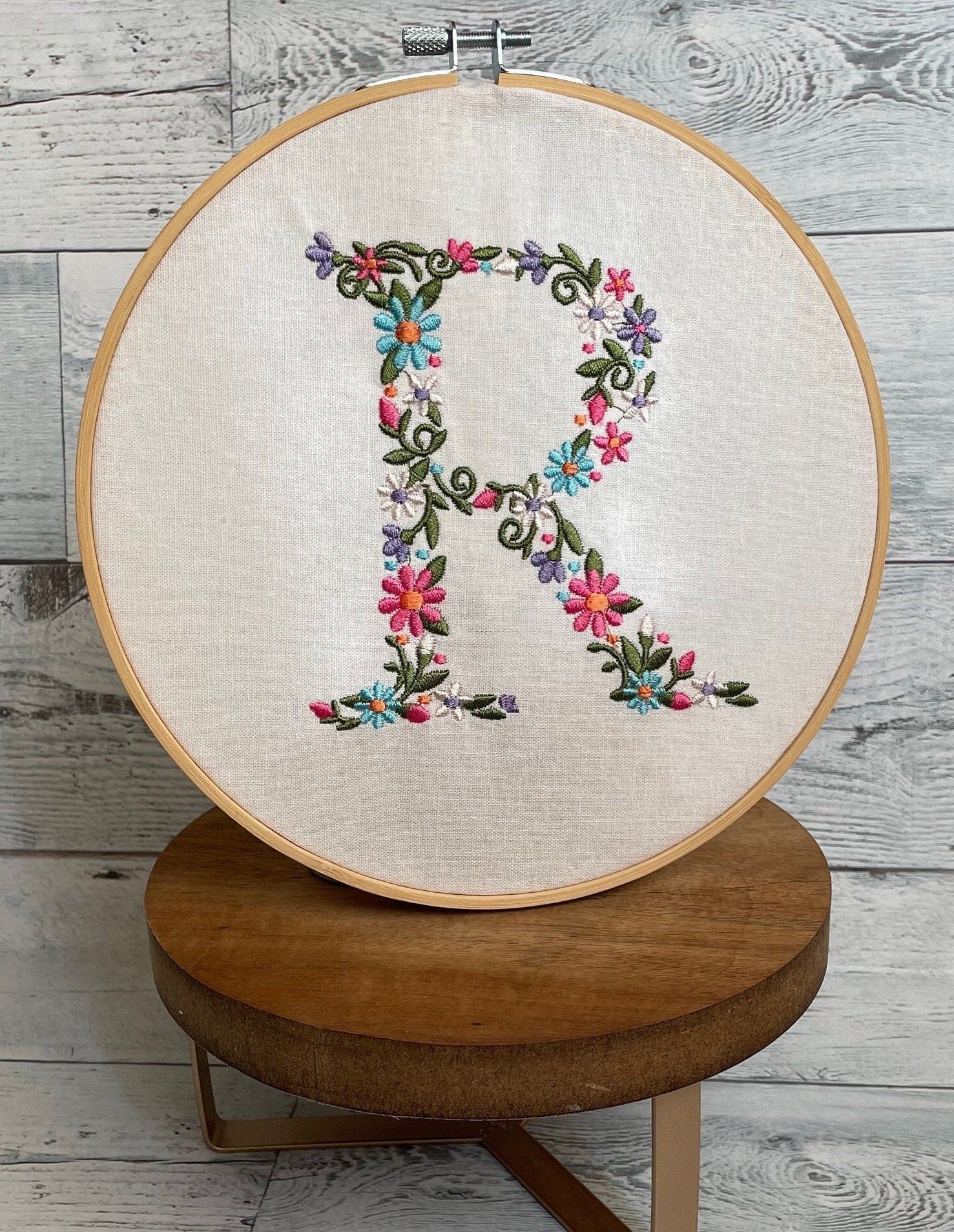 Embroidered Alphabet Hoop Art | Nursery Decor | Embroidered Flower | Embroidered Flower Letter | Birth Announcement | Newborn Photo Prop