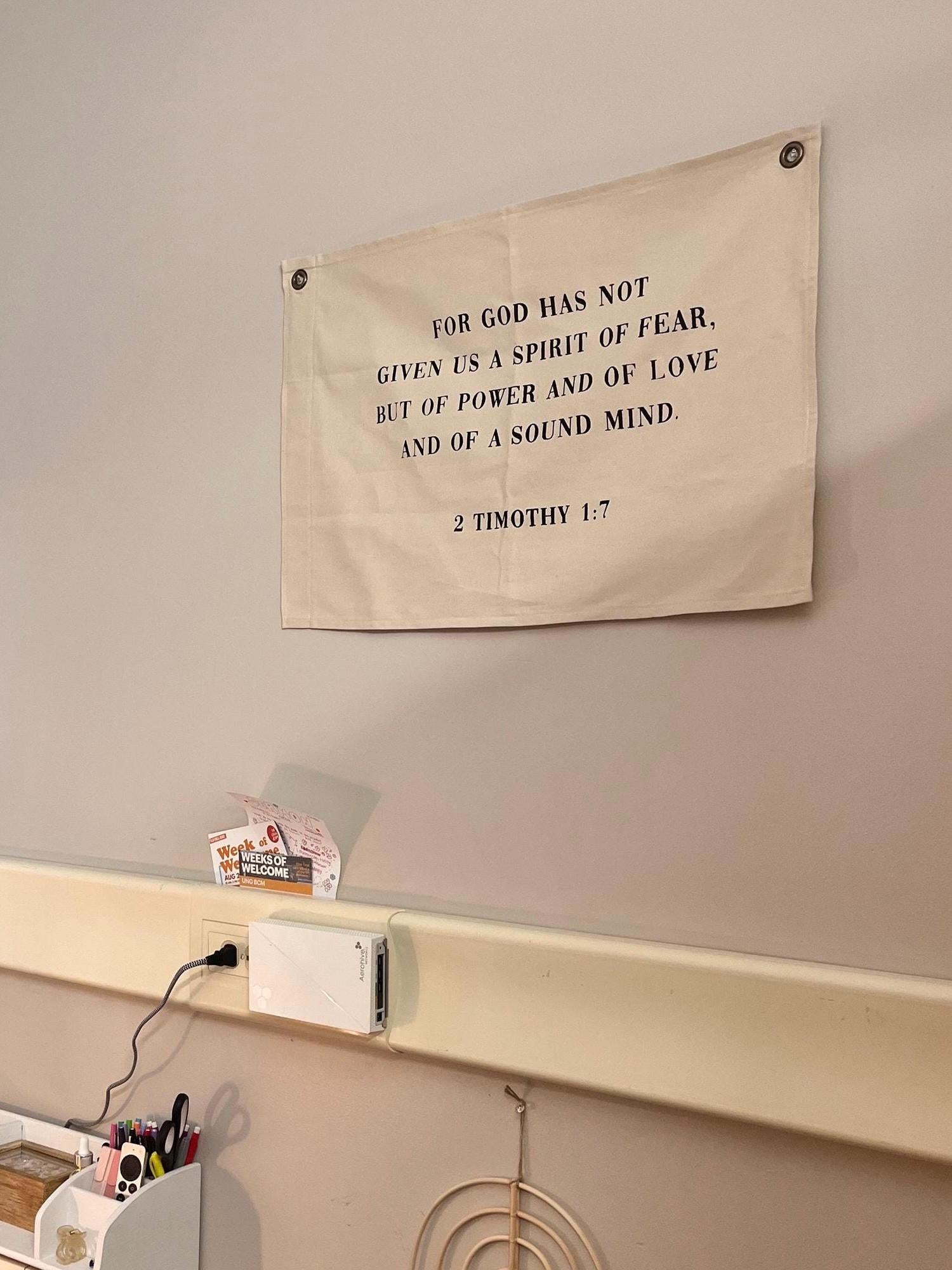 2 Timothy 1:7 Canvas Banner | Scripture Wall Decor Christian Home Gift | Bible Verse Decor for Dorm, Office, Prayer Space