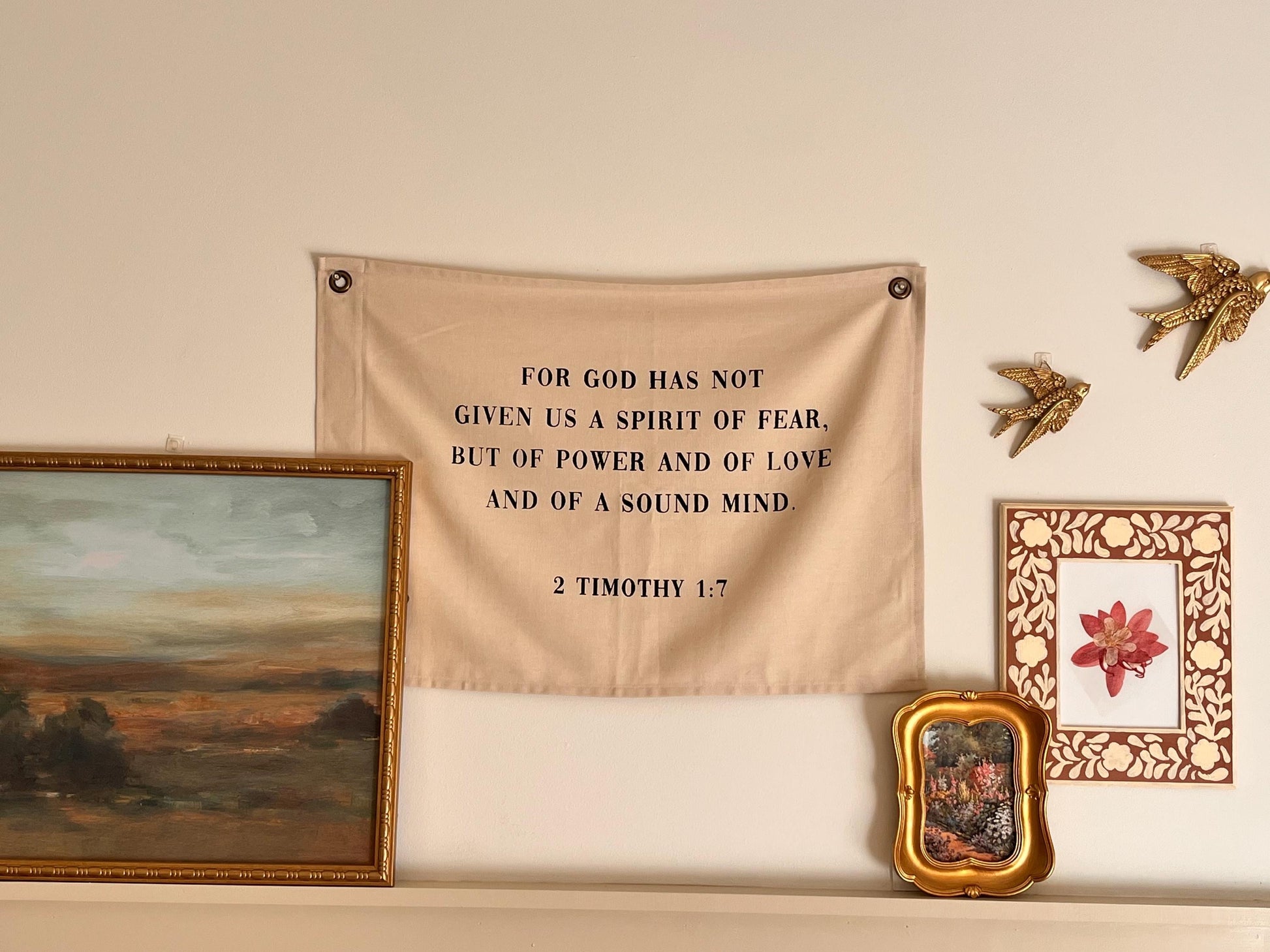 2 Timothy 1:7 Canvas Banner | Scripture Wall Decor Christian Home Gift | Bible Verse Decor for Dorm, Office, Prayer Space