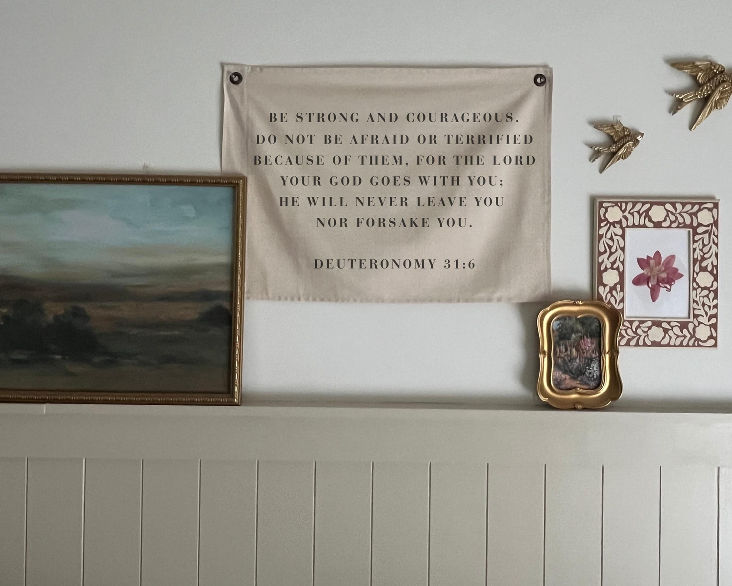 Deuteronomy 31:6 Canvas Banner | Scripture Wall Decor Christian Home Gift | Bible Verse Decor for Dorm, Office, Prayer Space