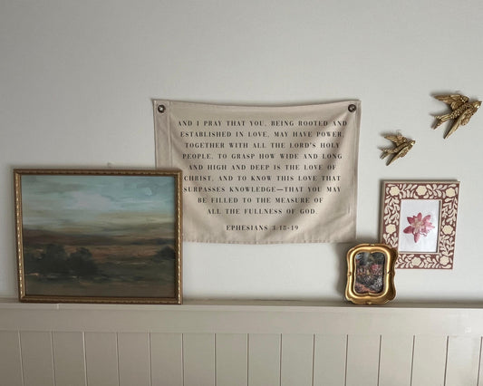 Ephesians 3:18-19 Canvas Banner | Scripture Wall Decor Christian Home Gift | Bible Verse Decor for Dorm, Office, Prayer Space