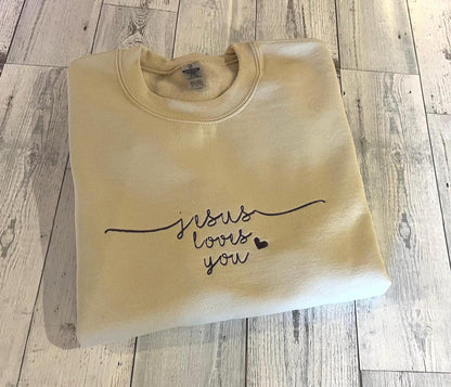 Embroidered Jesus Loves You Sweatshirt | Christian Sweatshirt | Faith-Based Gift | Religious Crewneck | Inspirational Apparel