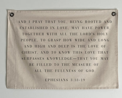 Ephesians 3:18-19 Canvas Banner | Scripture Wall Decor Christian Home Gift | Bible Verse Decor for Dorm, Office, Prayer Space