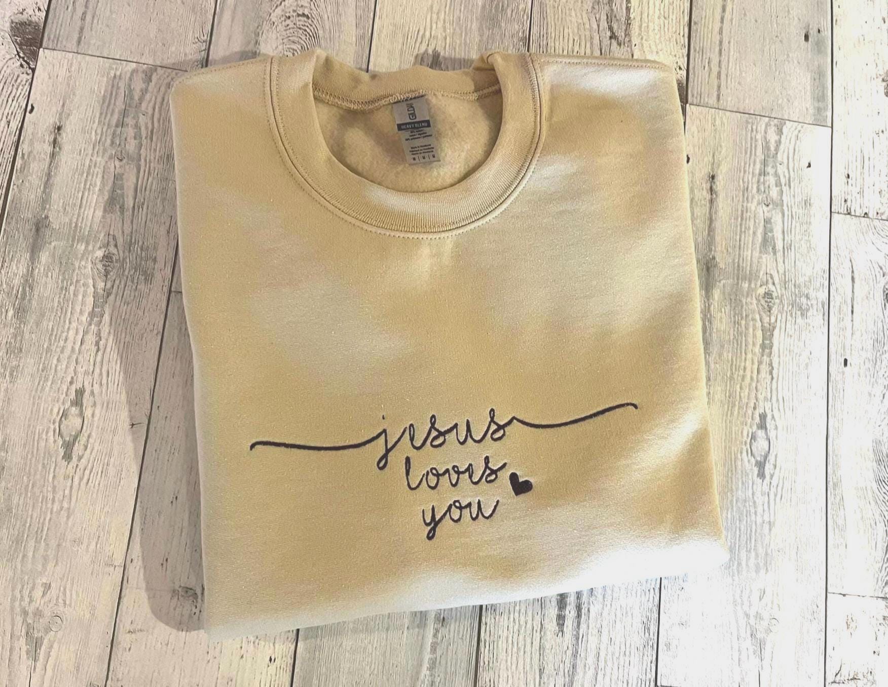 Embroidered Jesus Loves You Sweatshirt | Christian Sweatshirt | Faith-Based Gift | Religious Crewneck | Inspirational Apparel