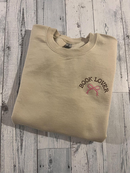 Embroidered 'Book Lover' Crewneck Sweatshirt with Bow