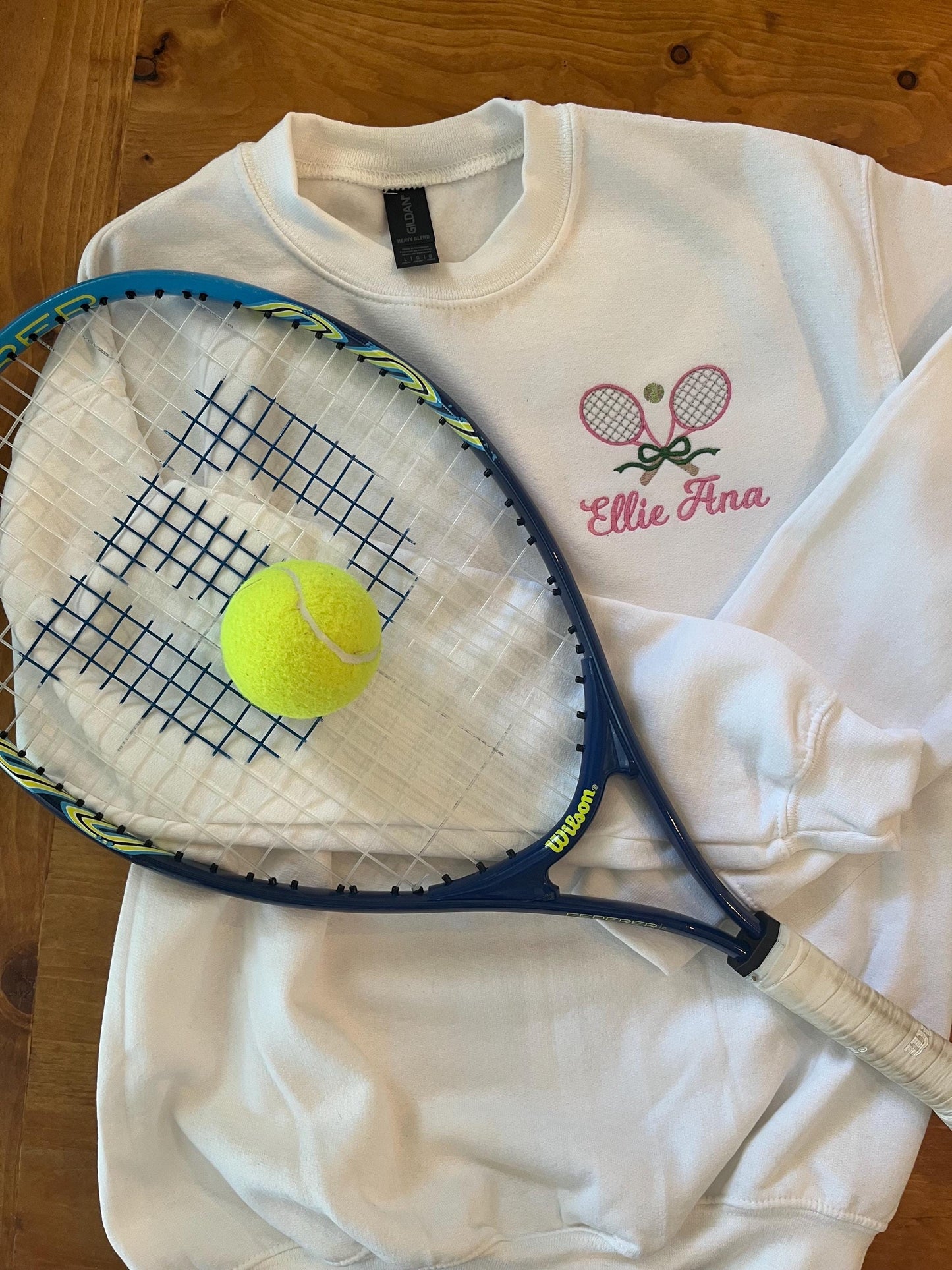 Personalized Embroidered Tennis Sweatshirt: Racket & Ball Crewneck
