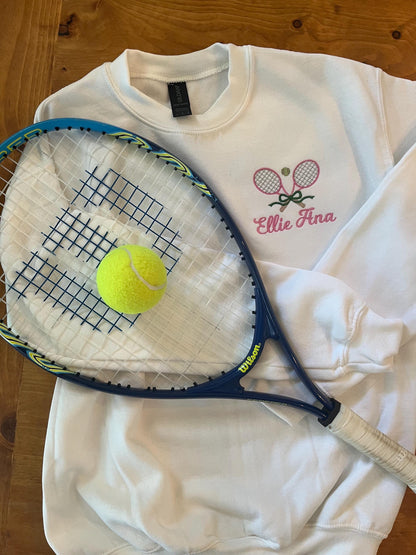 Personalized Embroidered Tennis Sweatshirt: Racket & Ball Crewneck