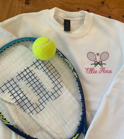 Personalized Embroidered Tennis Sweatshirt: Racket & Ball Crewneck