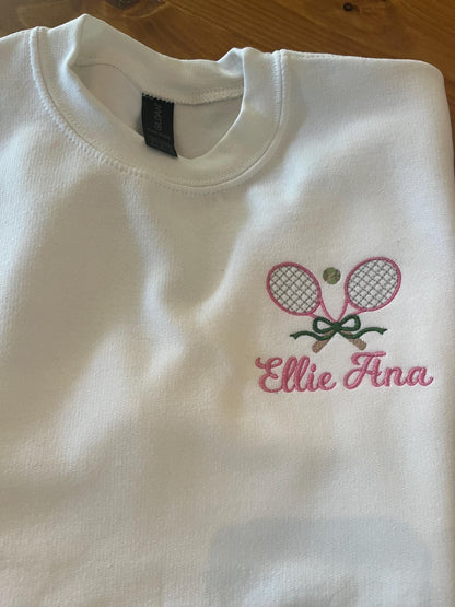 Personalized Embroidered Tennis Sweatshirt: Racket & Ball Crewneck