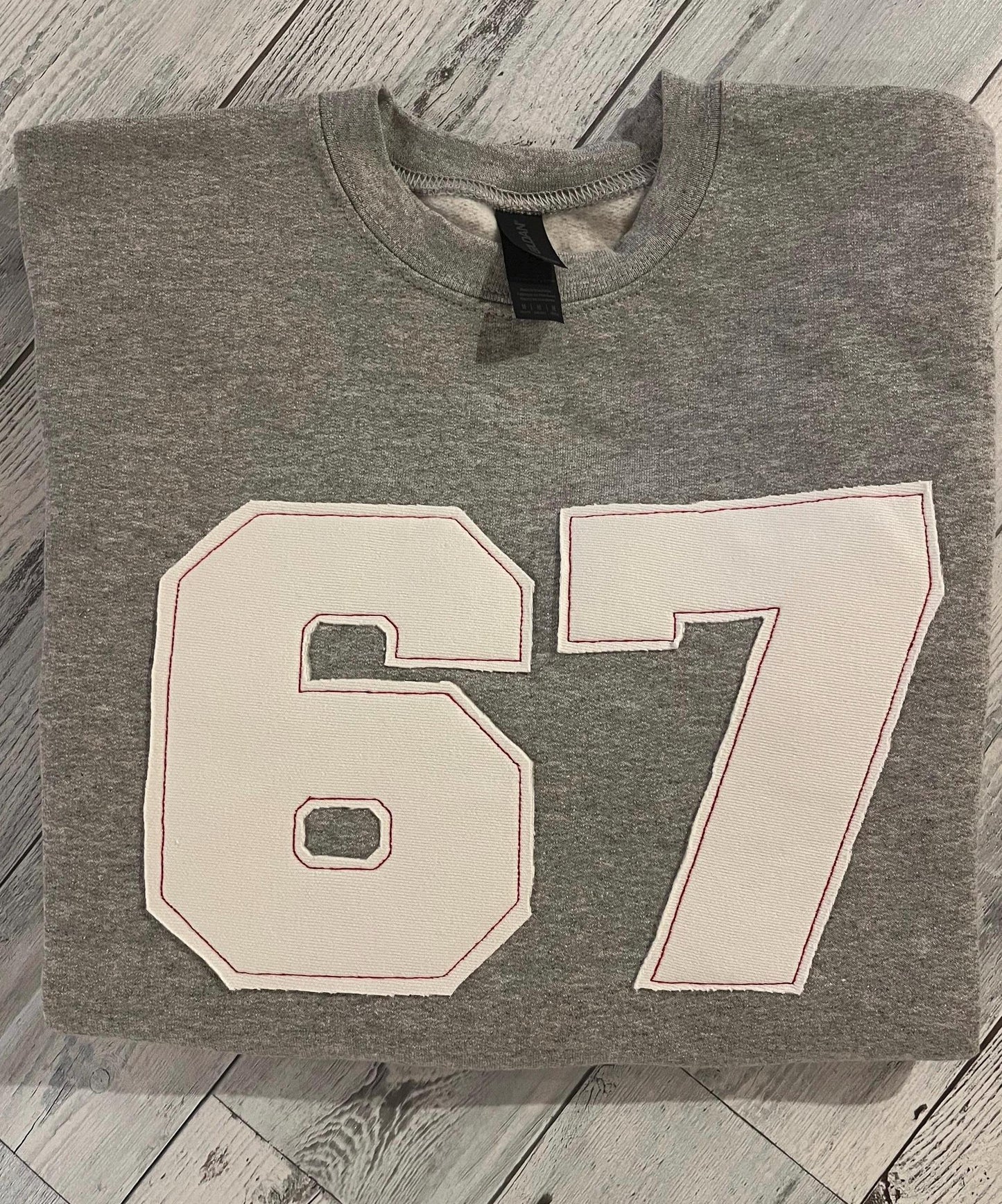 Custom Number Applique Crewneck | Sports Number | 67 Appliqué Crewneck | six seven shirt | 67 meme | youth crewneck | Baseball | Football