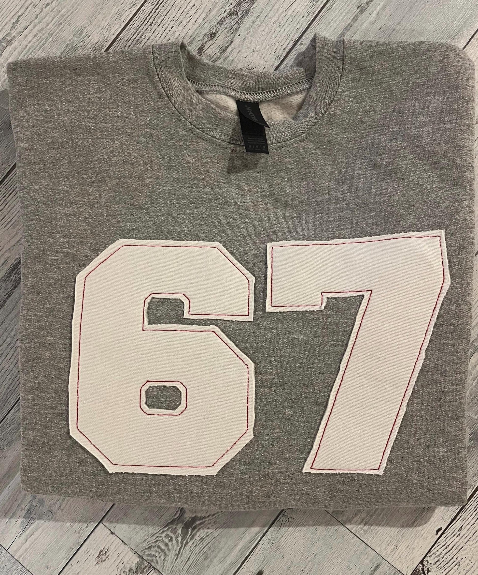 Custom Number Applique Crewneck | Sports Number | 67 Appliqué Crewneck | six seven shirt | 67 meme | youth crewneck | Baseball | Football