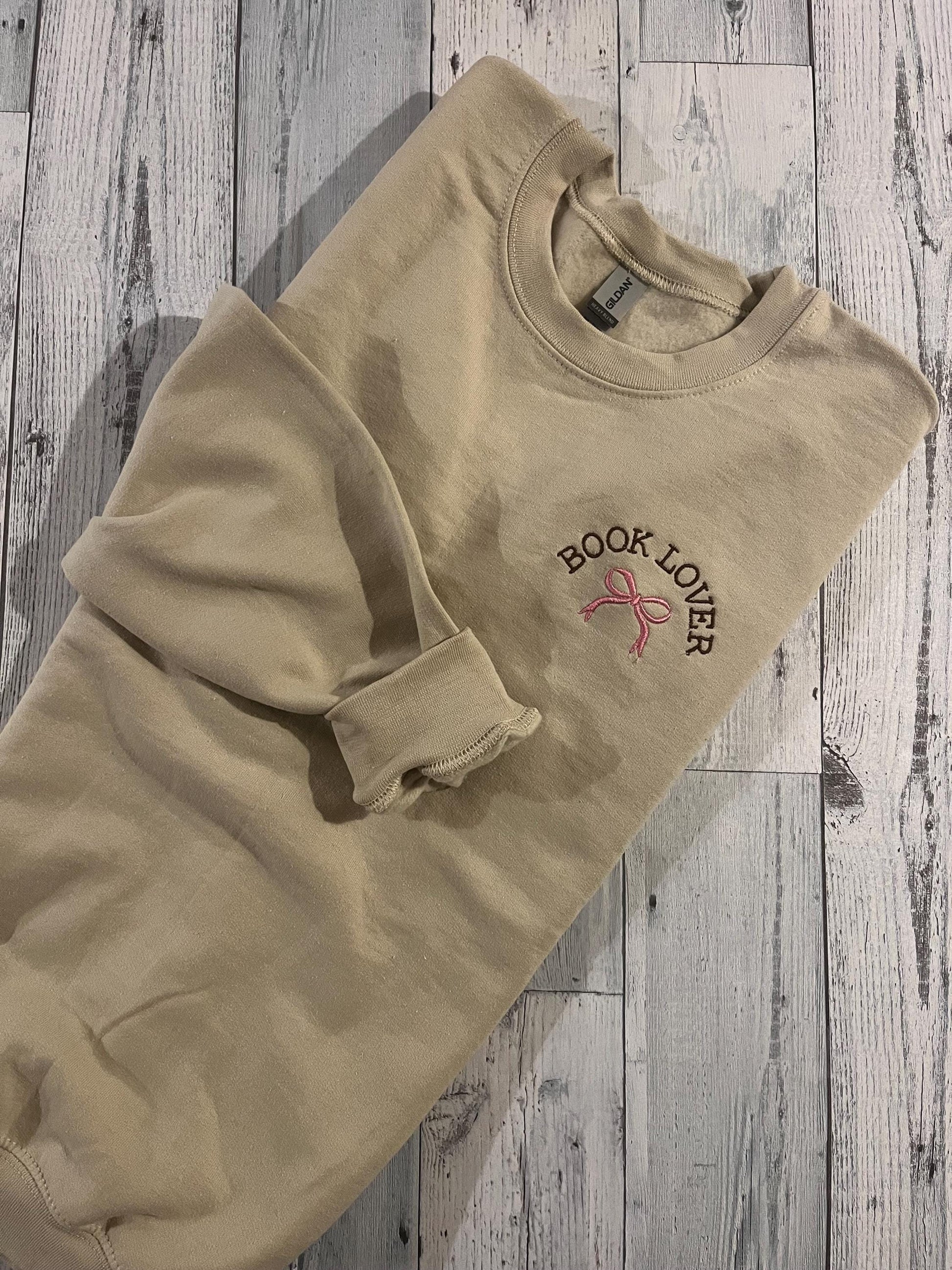 Embroidered 'Book Lover' Crewneck Sweatshirt with Bow