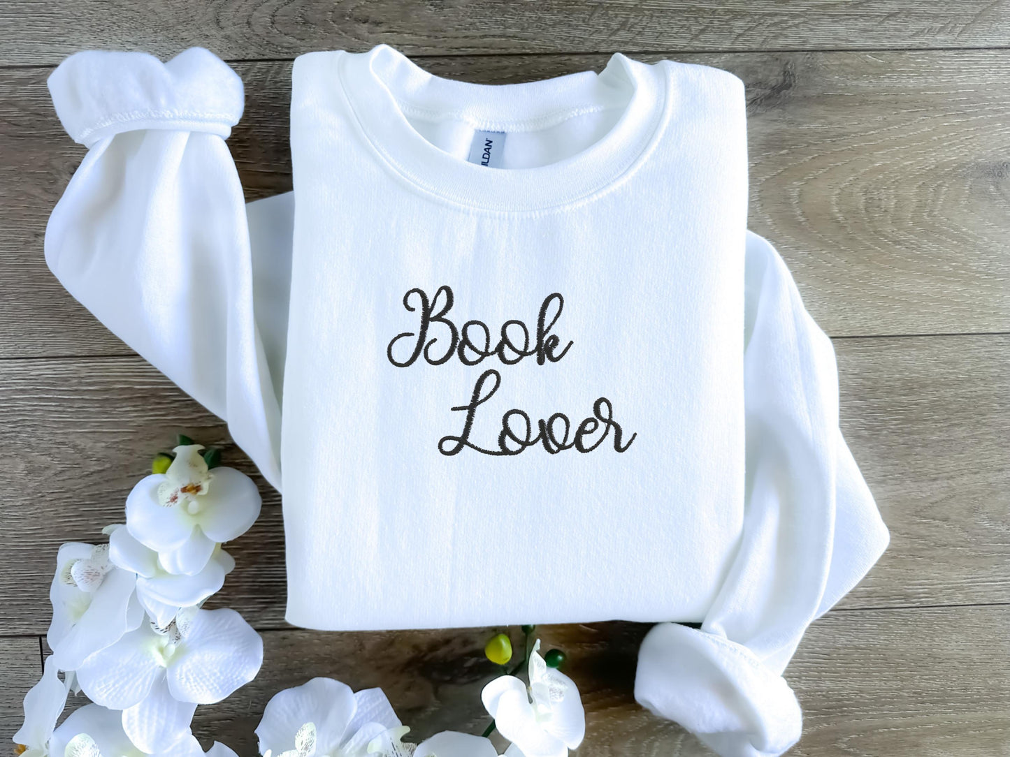 Embroidered Book Lover Crewneck Sweatshirt: Cozy Reader Gift