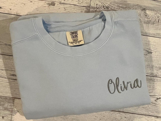 Custom Embroidered Comfort Colors Sweatshirt: Personalized Crewneck