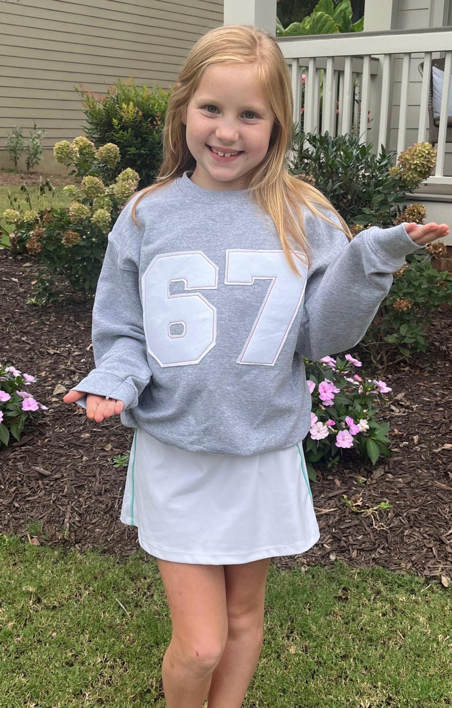 Custom Number Applique Crewneck | Sports Number | 67 Appliqué Crewneck | six seven shirt | 67 meme  | youth crewneck | Baseball | Football