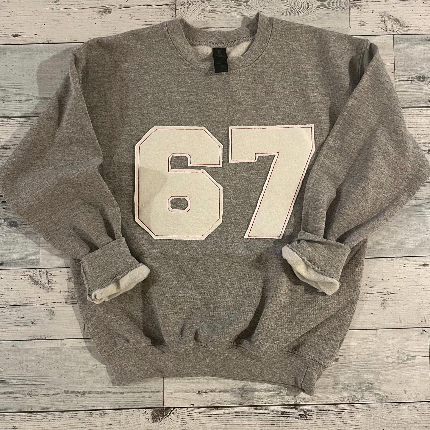 Custom Number Applique Crewneck | Sports Number | 67 Appliqué Crewneck | six seven shirt | 67 meme  | youth crewneck | Baseball | Football