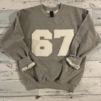 Custom Number Applique Crewneck | Sports Number | 67 Appliqué Crewneck | six seven shirt | 67 meme  | youth crewneck | Baseball | Football