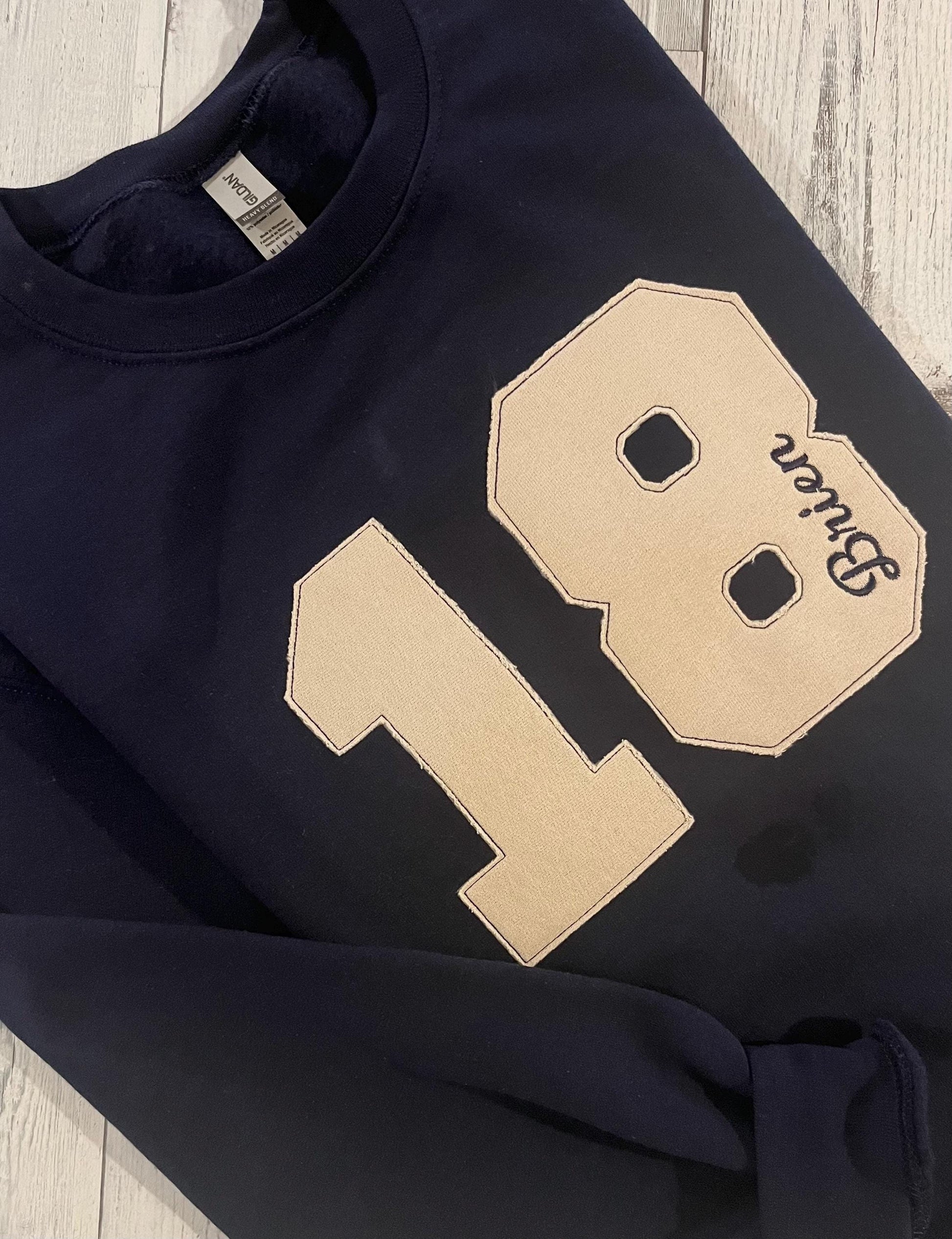 Custom Number Applique Crewneck | Sports Number | 67 Appliqué Crewneck | six seven shirt | 67 meme | youth crewneck | Baseball | Football