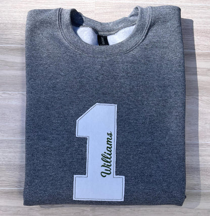 Custom Number Applique Crewneck | Sports Number | 67 Appliqué Crewneck | six seven shirt | 67 meme | youth crewneck | Baseball | Football